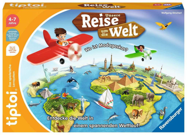 Jung sitz in einem roten Flugzeug ein Mädchen sitz in einem grünen Flugzeit sie fliegen um die Welt