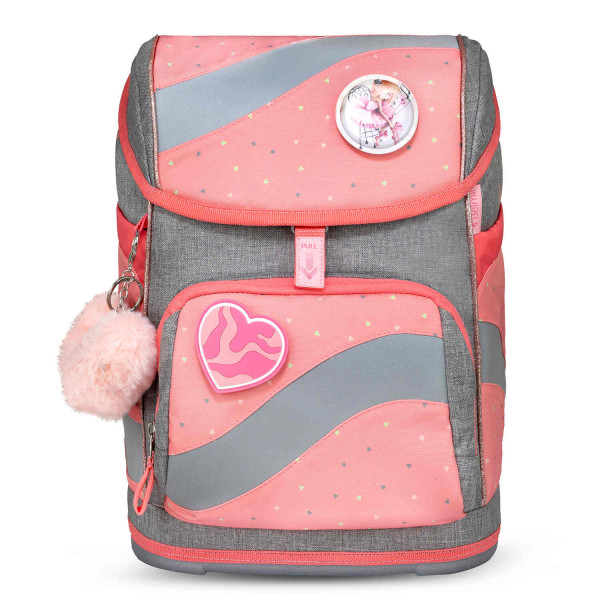 Belmil | Smarty ergonomisches Schulranzen Set 5-teilig "Minimal Triangels" mit Brustgurt, Hüftgurt, Magnetverschluss, Patch Set 6 Stück | 405-51/AG/S-42