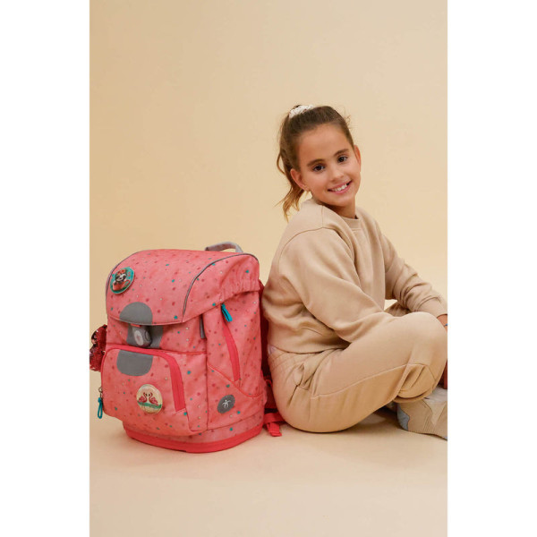 Belmil | Motion ergonomisches Schulranzen Set 5-teilig "Blue Bird" aus recyceltem Material mit Brustgurt, Hüftgurt, Magnetverschluss, Patch Set 6 Stück | 405-74/S-23