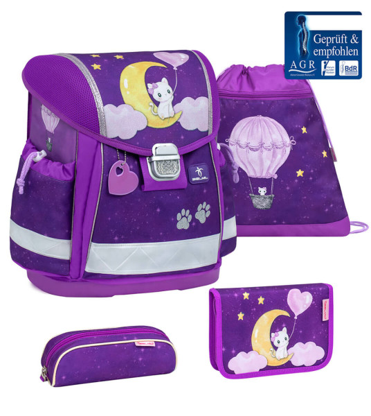 Belmil | Classy ergonomisches Schulranzen-Set 4-teilig "Caty on the Moon" mit Brustgurt | 403-13/AG/S-14