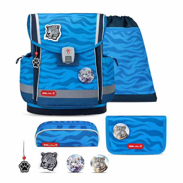 Belmil | Classy Plus ergonomisches Schulranzen-Set 5-teilig "Animal Kingdom" mit Brustgurt, Magnetverschluss, Patch Set 3 Stück | 405-78/AG/S-36