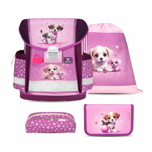 Belmil | Classy ergonomisches Schulranzen-Set 4-teilig "Little Puppies" mit Brustgurt | 403-13/AG/S-66