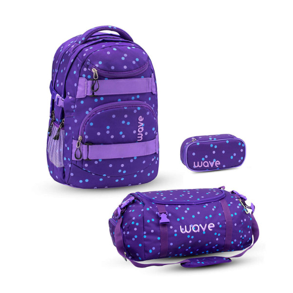 Belmil | Wave Infinity Schulrucksack Set 3 tlg. "Purple Dots" | 338-72/A/18-SET2