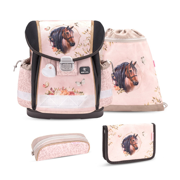 Belmil | Classy ergonomisches Schulranzen-Set 4-teilig "Horse Chestnut"  mit Brustgurt | 403-13/AG/S-76