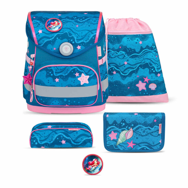Belmil | Compact ergonomisches Schulranzen-Set 5-teilig "Mermaid" mit Brustgurt, Magnetverschluss, einem Patch | 405-41/AG/B/S/4