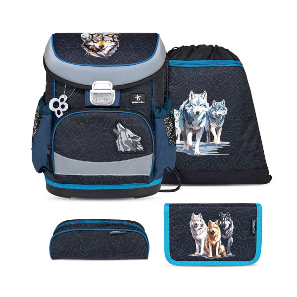 Belmil | Mini-Fit ergonomisches Schulranzen-Set 4-teilig  "Wolves Pack" mit Brustgurt | 405-33/AG/S-35