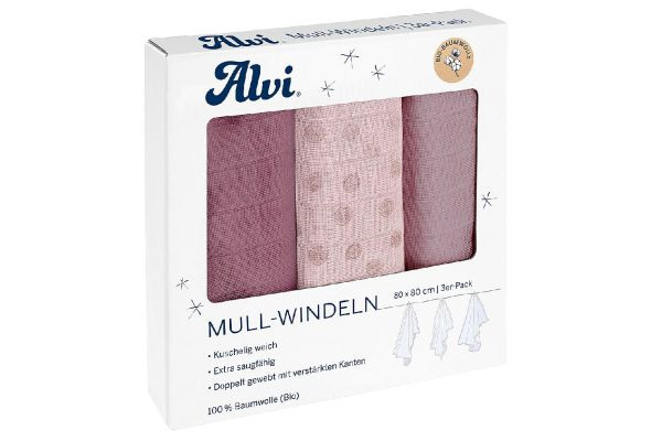 ALVI Mull Windel | Bio Baumwolle | Curly Dots | 3Stück