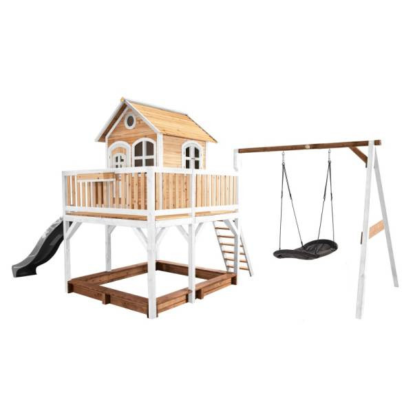 AXI | Liam Spielhaus mit Roxy Nest Schaukel Braun/weiß - Graue Rutsche