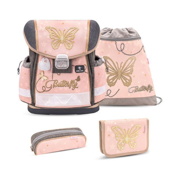 Belmil | Classy ergonomisches Schulranzen-Set 4-teilig "Butterfly" mit Brustgurt | 403-13/AG/S-36