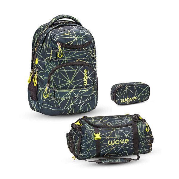 Belmil | Wave Infinity Schulrucksack Set 3 tlg. "Stripes Green" | 338-72/A/13-SET2