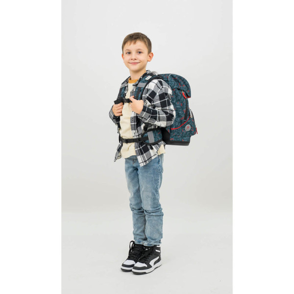 Belmil | Motion ergonomisches Schulranzen Set 5-teilig "Red Dots" aus recyceltem Material mit Brustgurt, Hüftgurt, Magnetverschluss, Patch Set 6 Stück | 405-74/S-31