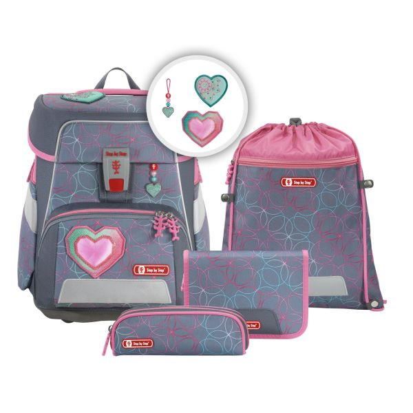 Step by Step | SPACE Schulranzen-Set "Glitter Heart" 5-teilig