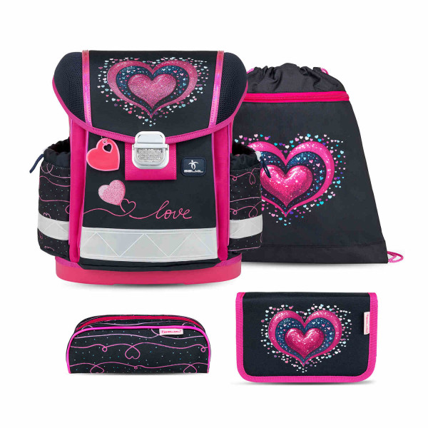 Belmil | Classy ergonomisches Schulranzen-Set 4-teilig "Dark Pinky" mit Brustgurt | 403-13/AG/S-67