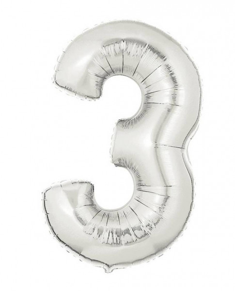 Karaloon | Folienballon | Zahl 3 | silber