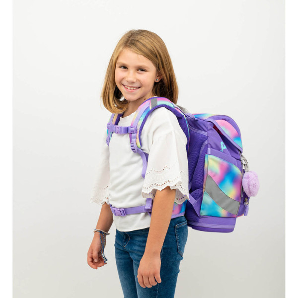 Belmil | Smarty ergonomisches Schulranzen Set 5-teilig "Rainbow Color" mit Brustgurt, Hüftgurt, Magnetverschluss, Patch Set 6 Stück | 405-51/AG/S-39