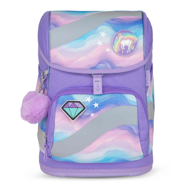 Belmil | Smarty ergonomisches Schulranzen Set 5-teilig "Rainbow Land" mit Brustgurt, Hüftgurt, Magnetverschluss, Patch Set 6 Stück | 405-51/AG/S-39