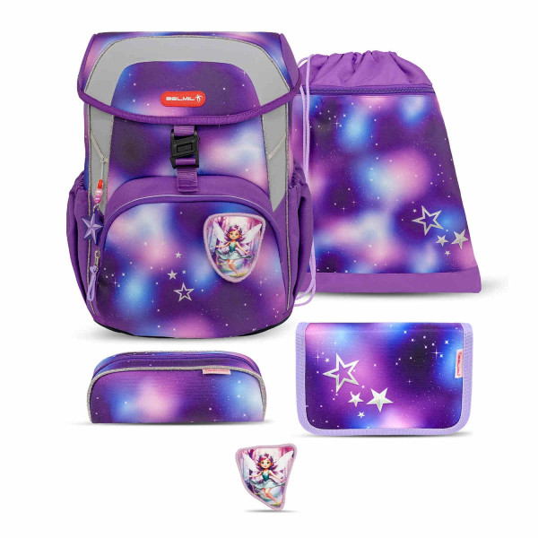 Belmil | Maxi ergonomisches Schulranzen-Set 5-teilig "Shining Fairy" mit Brustgurt, Magnetverschluss, einem Patch | 405-83/AG/S/1
