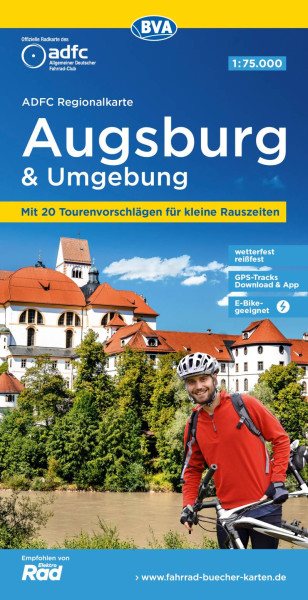 BVA BikeMedia  | ADFC-Regionalkarte Augsburg und Umgebung, 1:75.000, mit Tagestourenvorschlägen, reiß- und wetterfest, E-Bike-geeignet, GPS-Tracks-Download | 