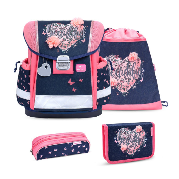 Belmil | Classy ergonomisches Schulranzen-Set 4-teilig "Beautiful Flowers" mit Brustgurt | 403-13/AG/S-74