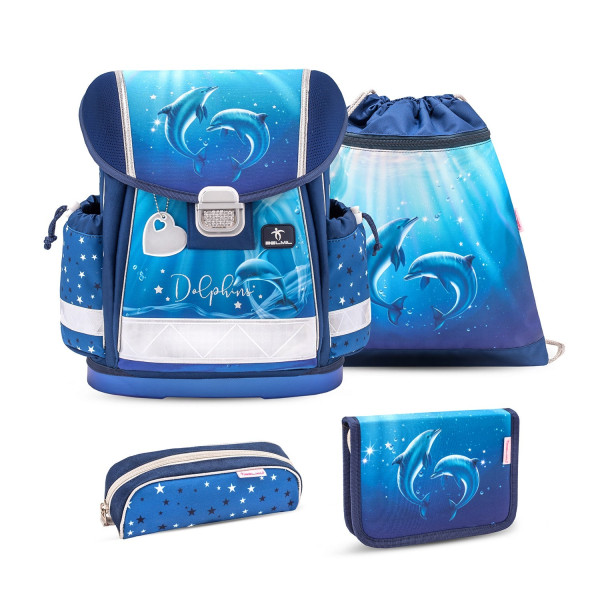 Belmil | Classy ergonomisches Schulranzen-Set 4-teilig "Dolphins" mit Brustgurt | 403-13/AG/S-79