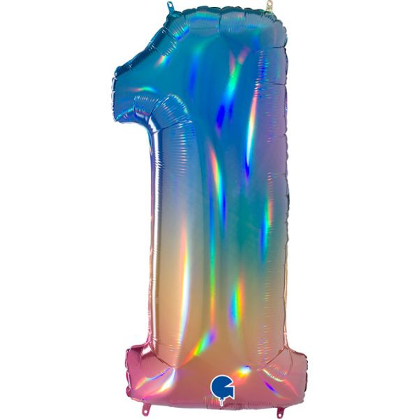 Folienballo Nummer eins in Regenbogen holografischer Effekt