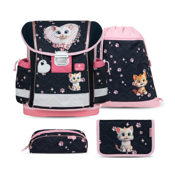 Belmil | Classy ergonomisches Schulranzen-Set 4-teilig "Cute Kitten" mit Brustgurt | 403-13/AG/S-39