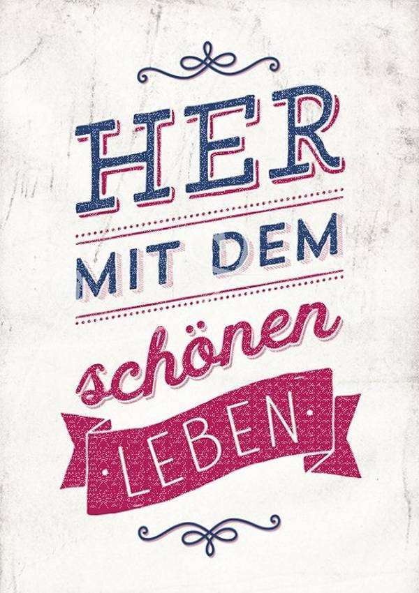 Grafik Werkstatt Postkarte Vintage Her mit dem schönen Leben