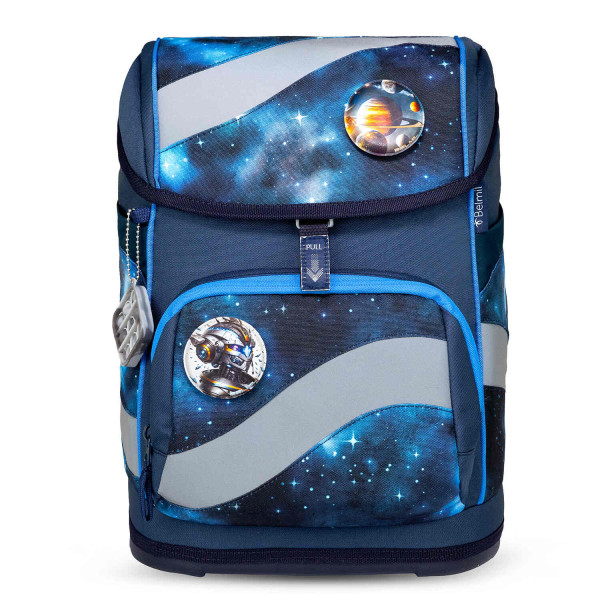 Belmil | Smarty ergonomisches Schulranzen Set 5-teilig "Stars" mit Brustgurt, Hüftgurt, Magnetverschluss, Patch Set 6 Stück | 405-51/AG/S-43