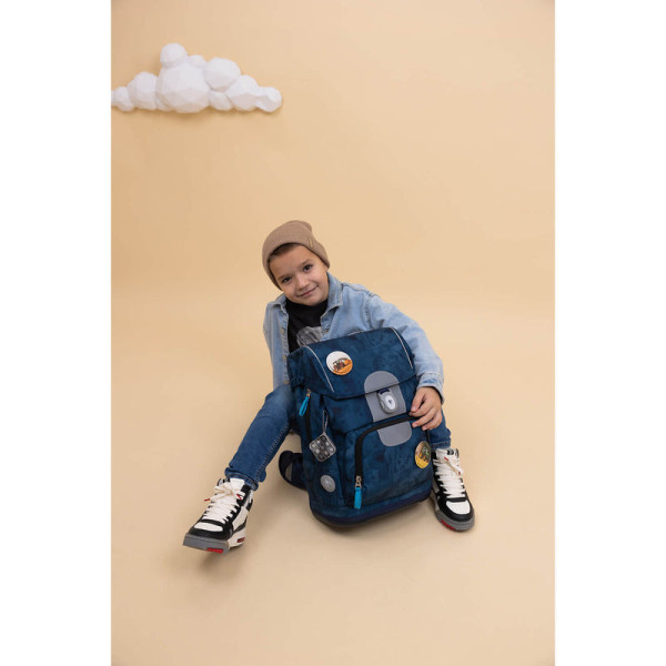 Belmil | Motion ergonomisches Schulranzen Set 5-teilig "Blue Splash" aus recyceltem Material mit Brustgurt, Hüftgurt, Magnetverschluss, Patch Set 6 Stück | 405-74/S-28