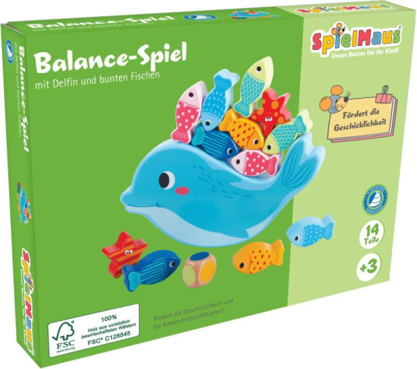 VEDES Großhandel GmbH - Ware |SpielMaus Holz Balance Spiel Delfin, 14 Teile | 0041011262