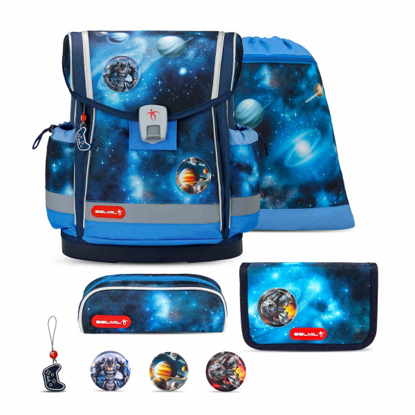 Belmil | Classy Plus ergonomisches Schulranzen-Set 5-teilig "Galaxy Light" mit Brustgurt, Magnetverschluss, Patch Set 3 Stück | 405-78/AG/S-37