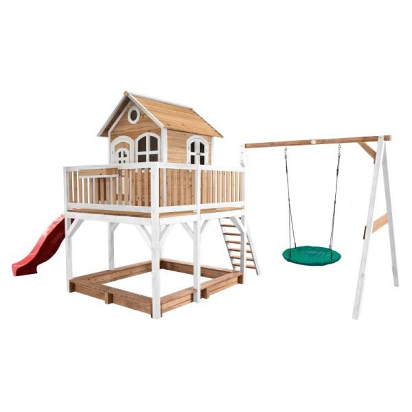AXI | Liam Spielhaus mit Summer Nestschaukel Braun/Weiß - Rote Rutsche
