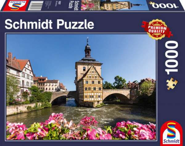 Schmidt-Spiele | Puzzle Standard 1.000 Teile | Bamberg, Regnitz und Altes Rathaus
