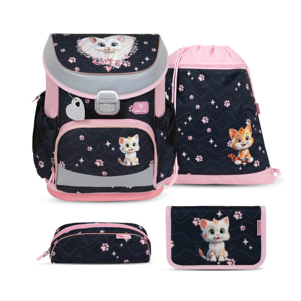 Belmil | Mini-Fit ergonomisches Schulranzen-Set 4-teilig "Cute Kitten" mit Brustgurt | 405-33/AG/S-16