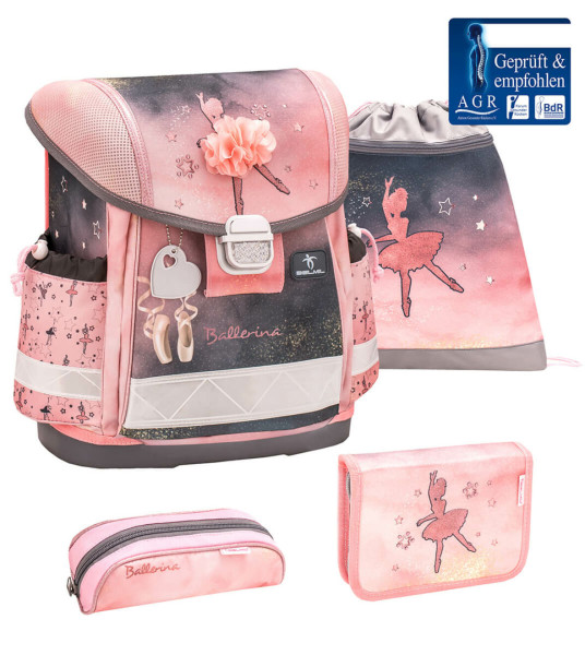 Belmil | Classy ergonomisches Schulranzen-Set 4-teilig "Ballerina Black Pink" mit Brustgurt | 403-13/AG/S-11