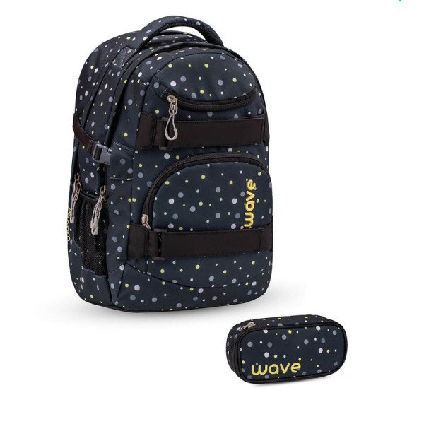 Belmil | Wave Infinity Schulrucksack Set 2 tlg. "Black and Yellow Dots" | 338-72/A /20-SET1