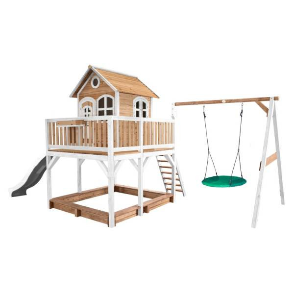 AXI | Liam Spielhaus mit Summer Nestschaukel Braun/Weiß - Weiße Rutsche