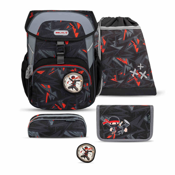 Belmil | Maxi ergonomisches Schulranzen-Set 5-teilig "Ninja Game" mit Brustgurt, Magnetverschluss, einem Patch | 405-83/AG/S/4