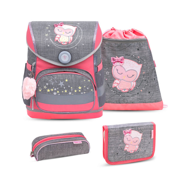 Belmil | Compact ergonomisches Schulranzen-Set 4-teilig "Little Owl" mit Brustgurt, Magnetverschluss | 405-41/AG/S-33