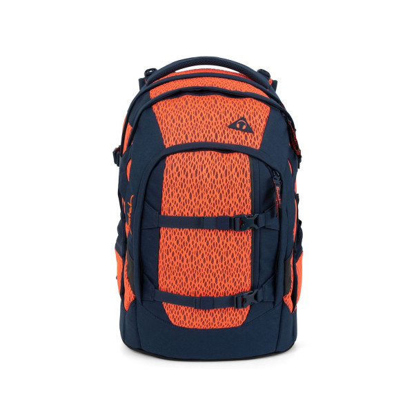 Schulrucksack in blau und in neon Orange