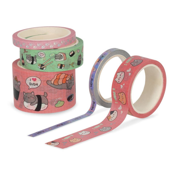 Legami | SET OF 5 PAPER STICKY TAPES - TAPE BY TAPE - KITTY | TAP0009