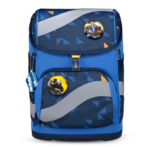 Belmil | Smarty ergonomisches Schulranzen Set 5-teilig "Stars" mit Brustgurt, Hüftgurt, Magnetverschluss, Patch Set 6 Stück | 405-51/AG/S-44