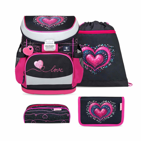 Belmil | Mini-Fit ergonomisches Schulranzen-Set 4-teilig "Dark Pinky" mit Brustgurt | 405-33/AG/S-28