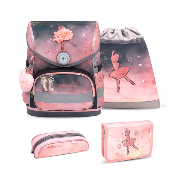 Belmil | Compact ergonomisches Schulranzen-Set 4-teilig "Ballerina Black Pink" mit Brustgurt, Magnetverschluss | 405-41/AG/S-29