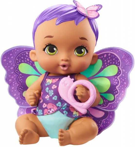 Baby mit lila Haaren und Flügeln
