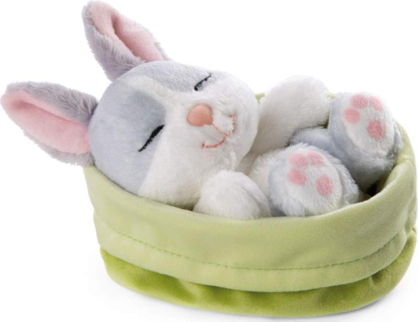 Nici | Kuscheltier Hase grau 12cm schlafend im Körbchen  | 48706