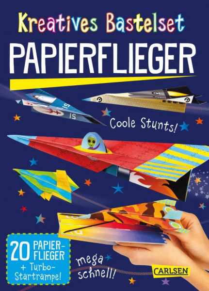 Carlsen | Kreatives Bastelset: Papierflieger: Set mit 20 Faltbögen, Anleitungsbuch und Falzhilfe