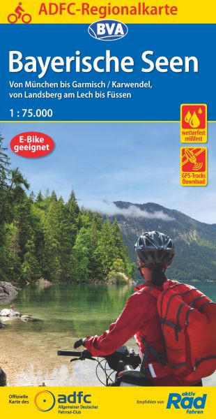 BVA BikeMedia  | ADFC-Regionalkarte Bayerische Seen, 1:75.000, reiß- und wetterfest, GPS-Tracks Down
