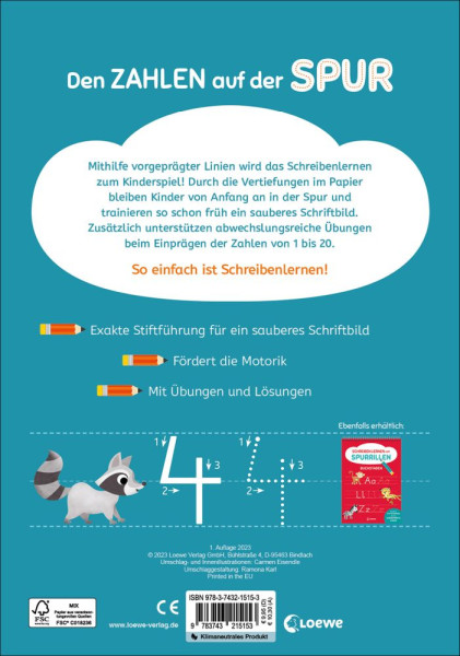 Loewe | Schreiben lernen mit Spurrillen - Zahlen | 