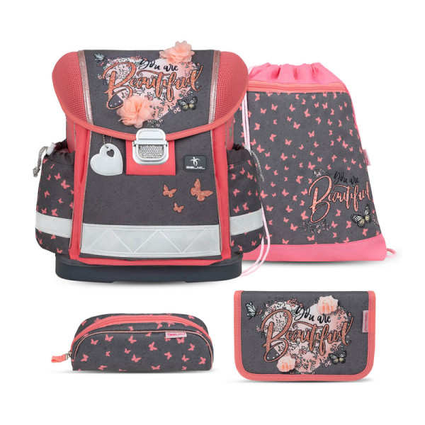 Belmil | Classy ergonomisches Schulranzen-Set 4-teilig "Bloomy Blossom" mit Brustgurt | 403-13/AG/S-44